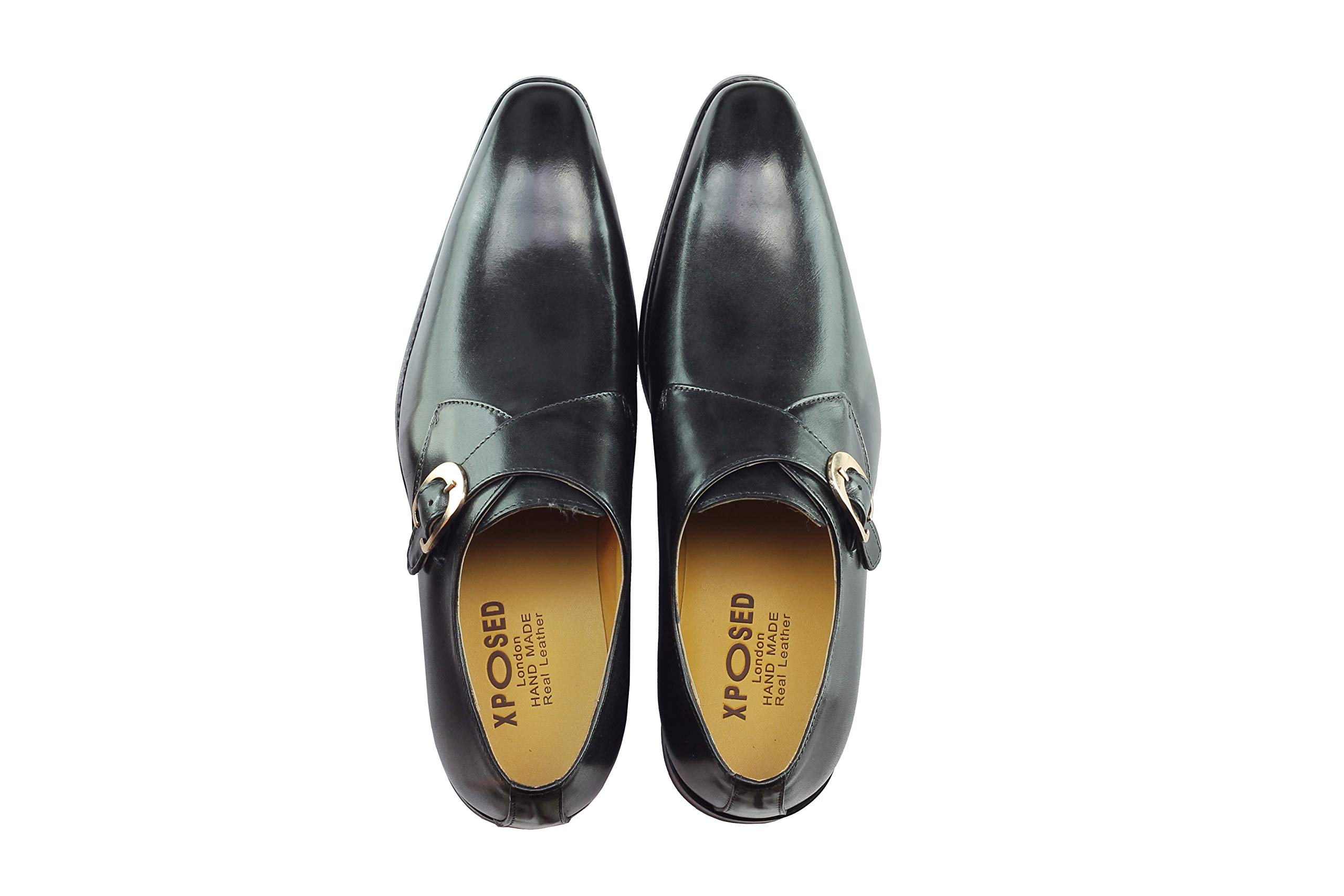 Monk Strap Uomo Oxford Fannulloni Lucido Genuine Leather Brown Black Shoes Casual Chic Abito Ufficio [HY03-4-20-BLACK-41]