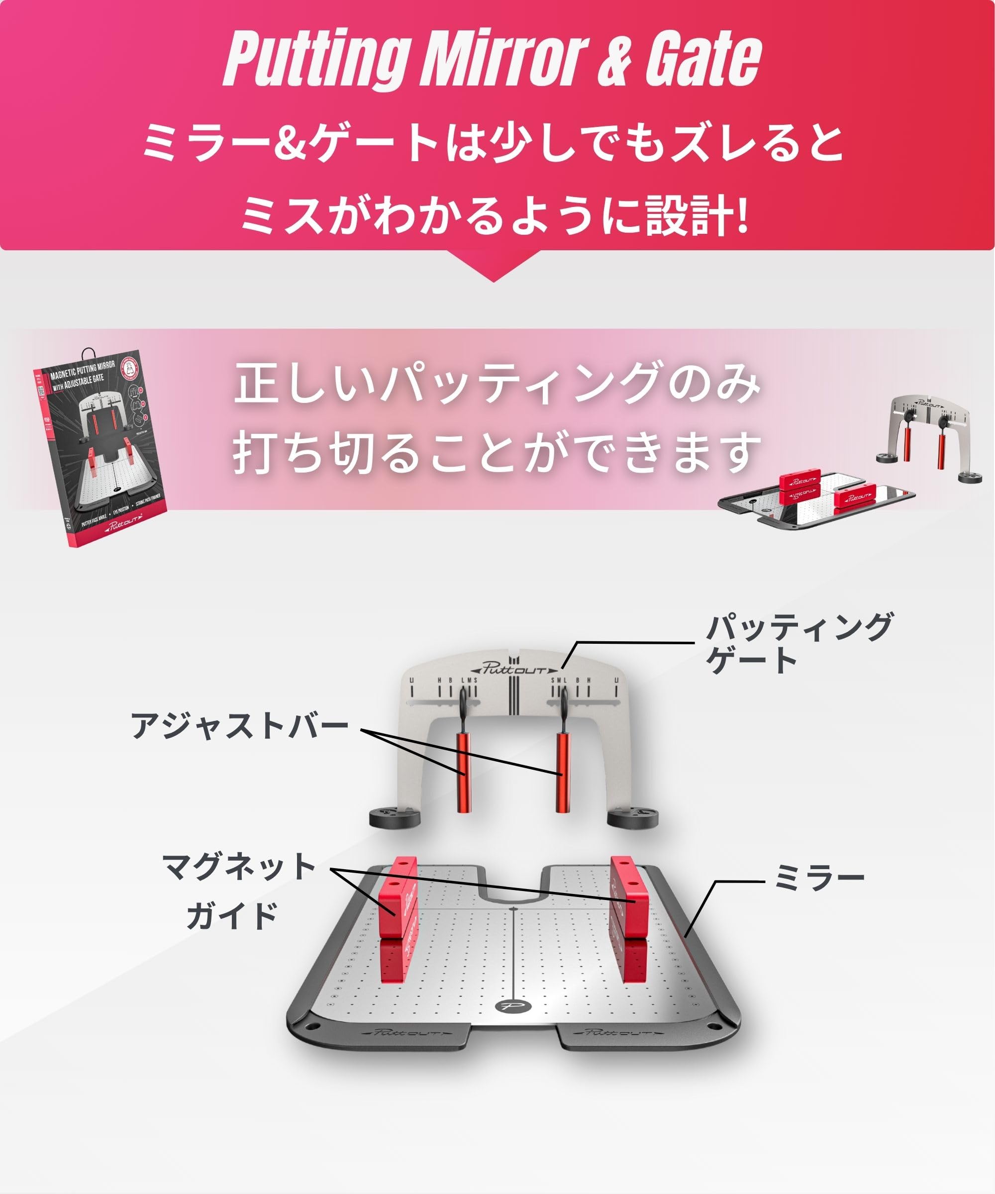 Amazon | PuttOUT マグネットパッティングミラー 調節可能なゲート付き