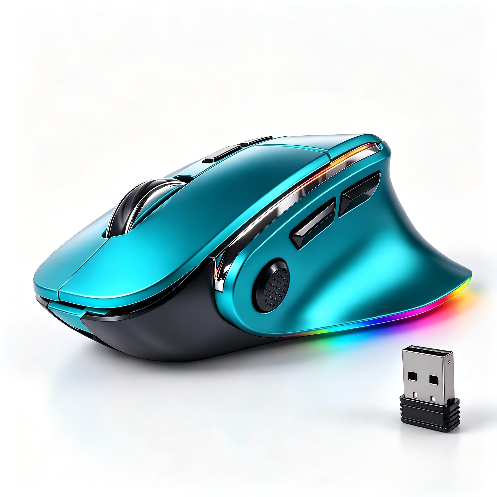 Mouse ergonomico, mouse verticale wireless Bluetooth, mouse ottico ricaricabile a LED, portatile (BT5.2 o USB 2,4 GHz), doppia modalità, 1000/1600/2400 DPI, 8 pulsanti per laptop, desktop, PC, Macbook