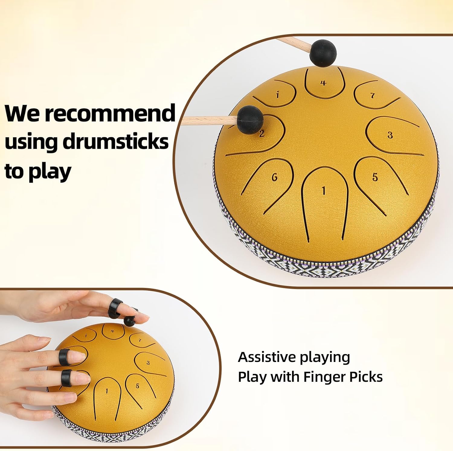 Steel Tongue Drum - AKLOT 8 Note 6 Inch Tongue Drum - Hand Pan Drums with Music Book, Steel Handpan Drum Mallets and Gig Bag, C Major image 3