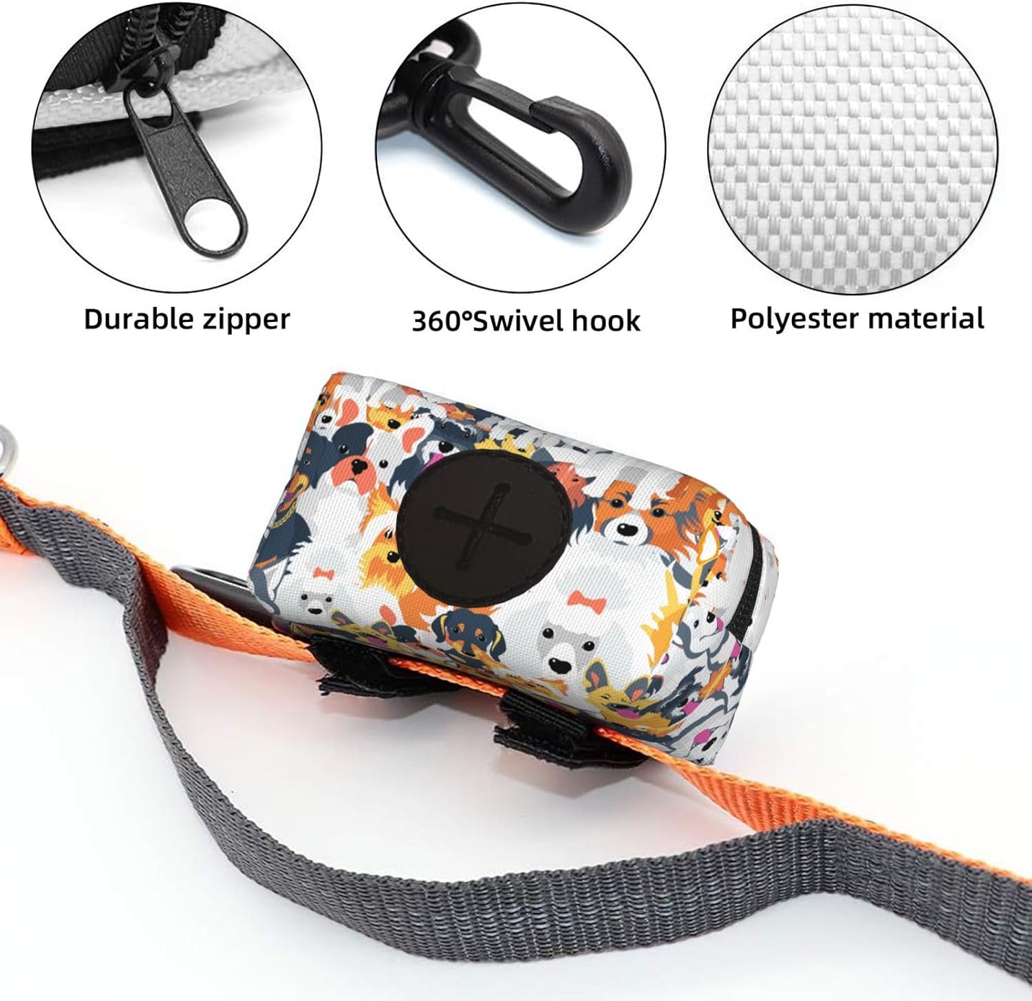 犬用うんちバッグホルダー リーシュ用 - 軽量ペットゴミ袋ディスペンサー わんちゃん ファスナー付きポーチ 子犬 散歩アクセサリー