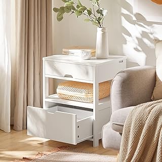 SoBuy Bedside Table Night Stand Table Lamp Table with 2 Storage Drawers Small Side Table Furniture for Bedroom White FRG258-W