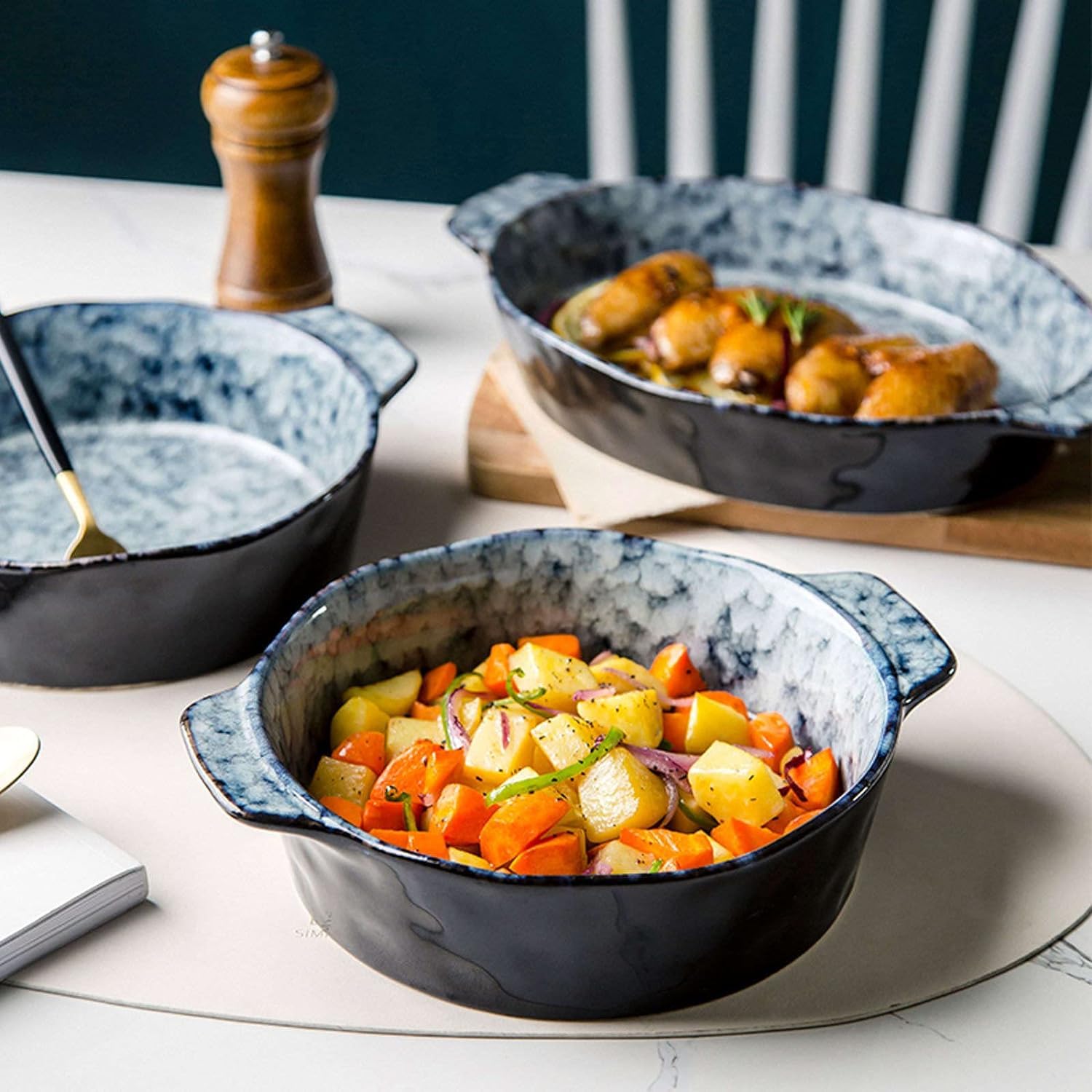 Tazón de sopa de cerámica de porcelana, tazones de sopa de cebolla francesa con asas, tazón de cerámica de 35 onzas for cereales, sopa de calabaza y ensaladas. Apto for lavavajillas, microondas y horn