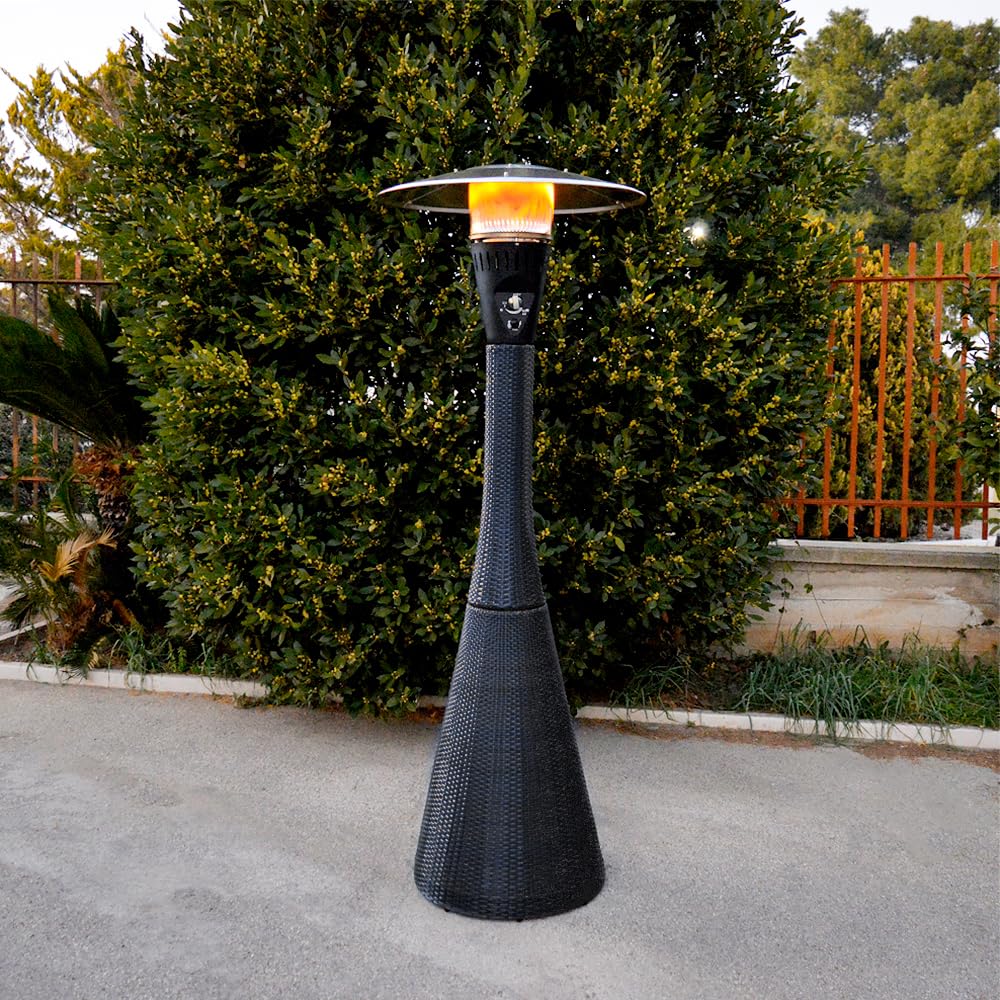 TEMPO STYLE - Fungo riscaldante per esterno pronto all'uso HABITAT Nero, polyrattan ed acciaio | 10kw per riscaldare fino a 50 m² | da 15 a 40h di funzionamento