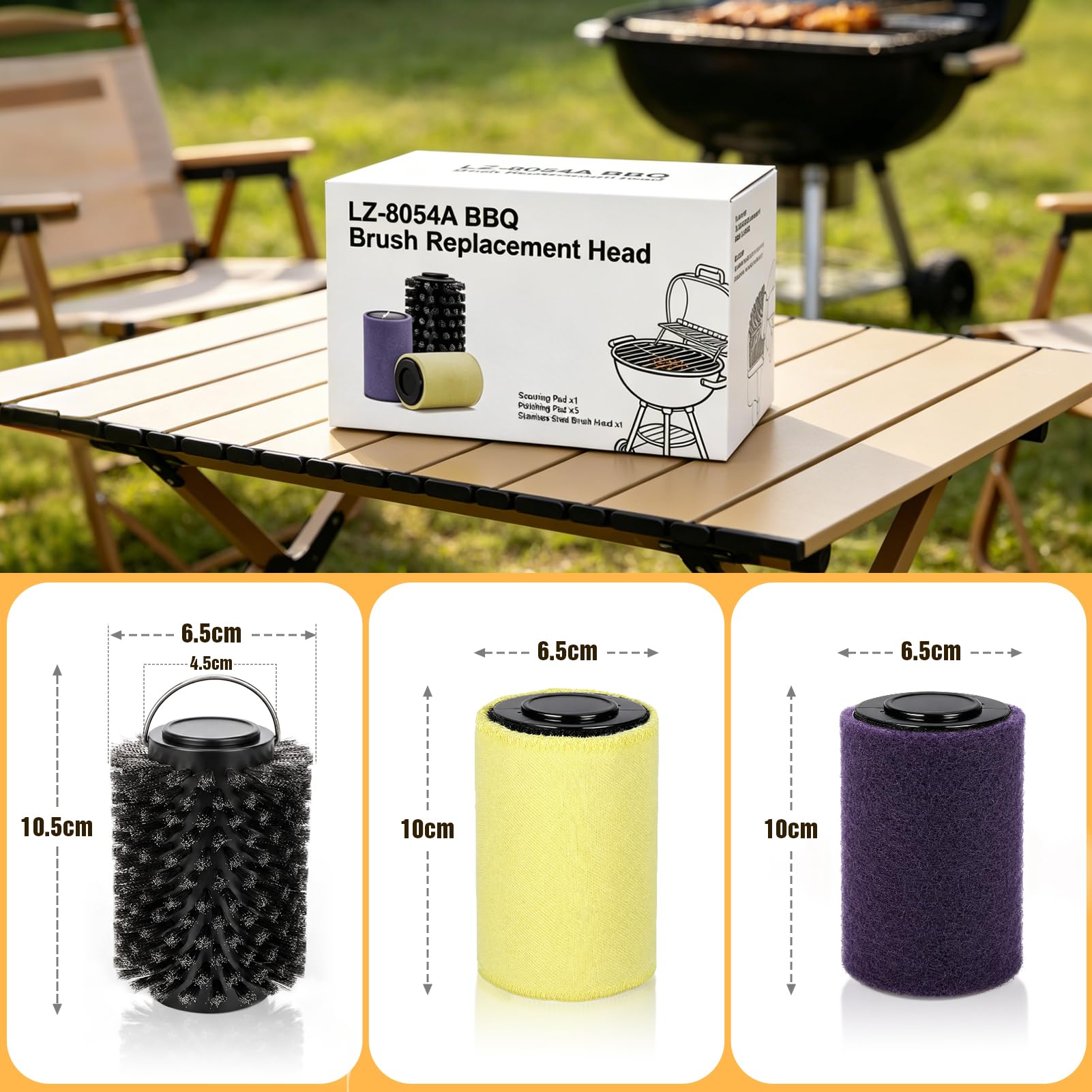 Ersatzbürstenköpfe für elektrische Grillbürsten - 3-in-1-Grillbürstenersatzset, enthält Edelstahldrahtbürstenkopf, Polierpolster & Scherpolster