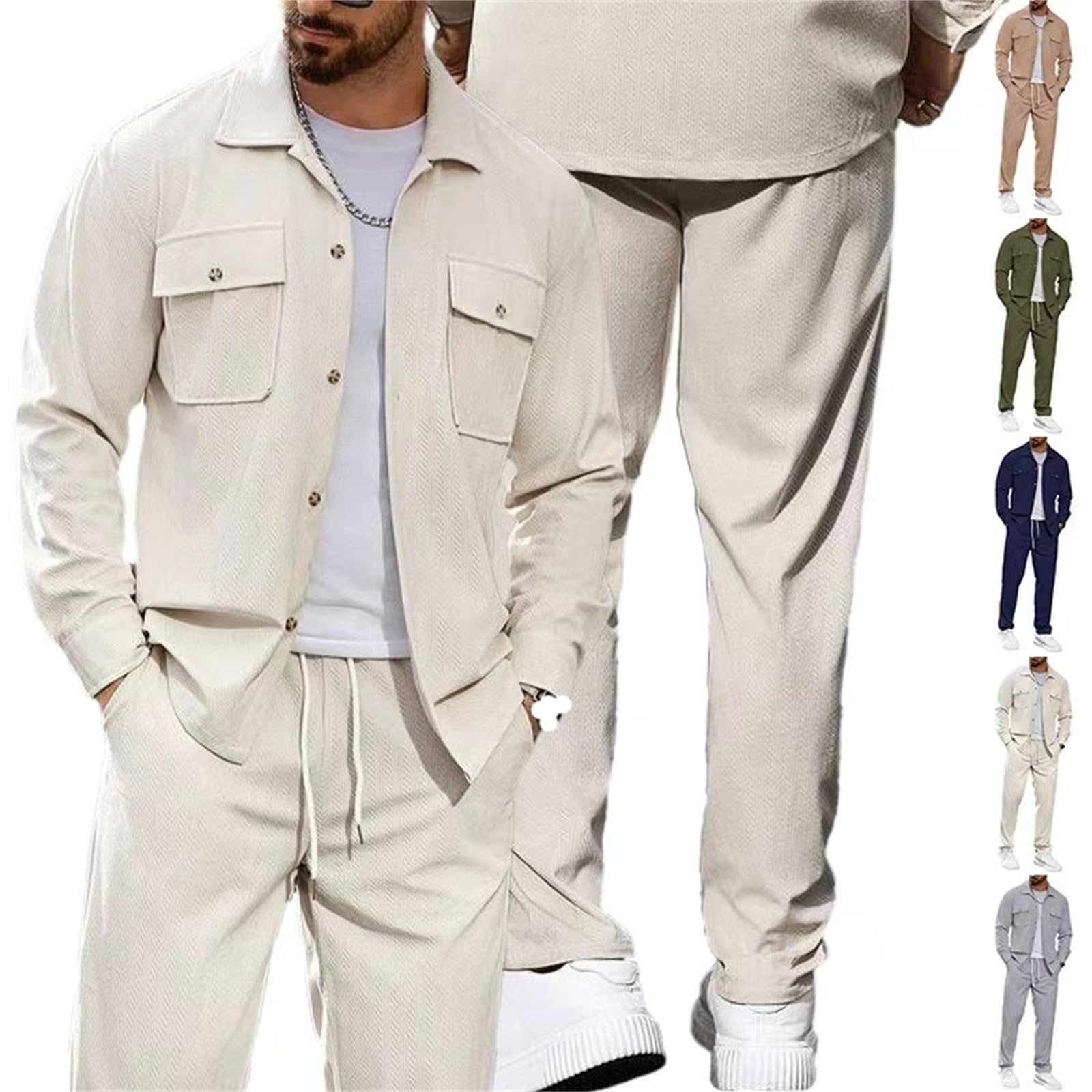 Giacca sportiva casual da uomo, per autunno e inverno, con risvolto, per il tempo libero, il poliziotto, per passeggiate all'aperto, alla moda, pantaloni da trekking a gamba dritta