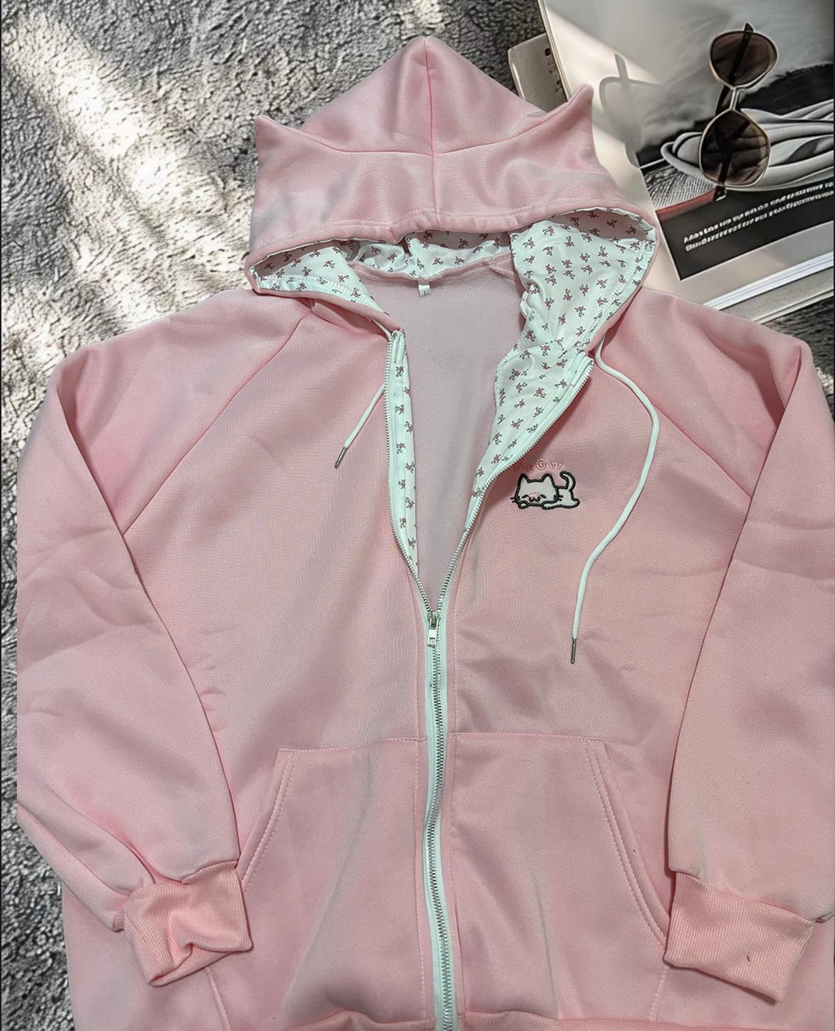 Women's Y2K Zip-Up Hoodie Oversized Streetwear Cat Ear Cute Cartoon Graphic Harajuku Kawaii Sweatshirt