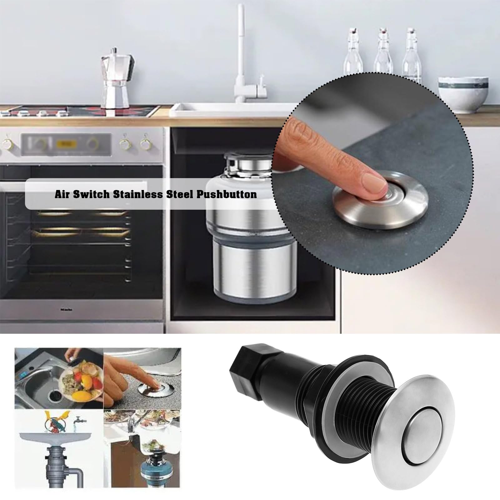 Create idea Air Switch 304 Stainless Steel Pneumatic Push Switch Air Switch Button Stainless Steel Push Button for Waste Disposal Machine Bathtubs Dishwashers - Image 2