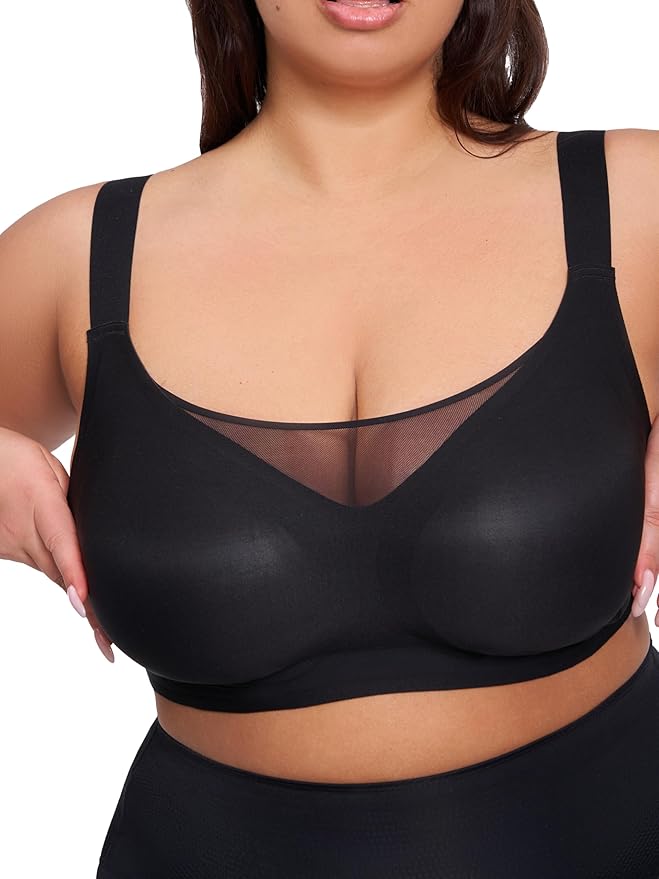 Women's Seamless Compression Bras - Wirefree Comfort Bra with Adjustable Straps - Sports Bra for Women No Underwire Black