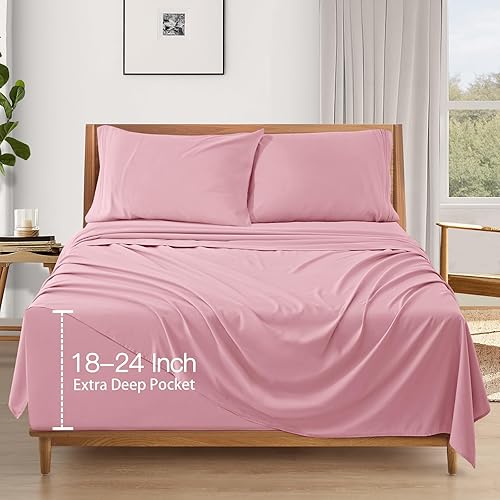 Miniatura 2 de SiinvdaBZX Juego de sábanas tamaño Queen de bolsillo extra profundo, se adapta a colchones de hasta 24 pulgadas de grosor, 4 piezas de bolsillo