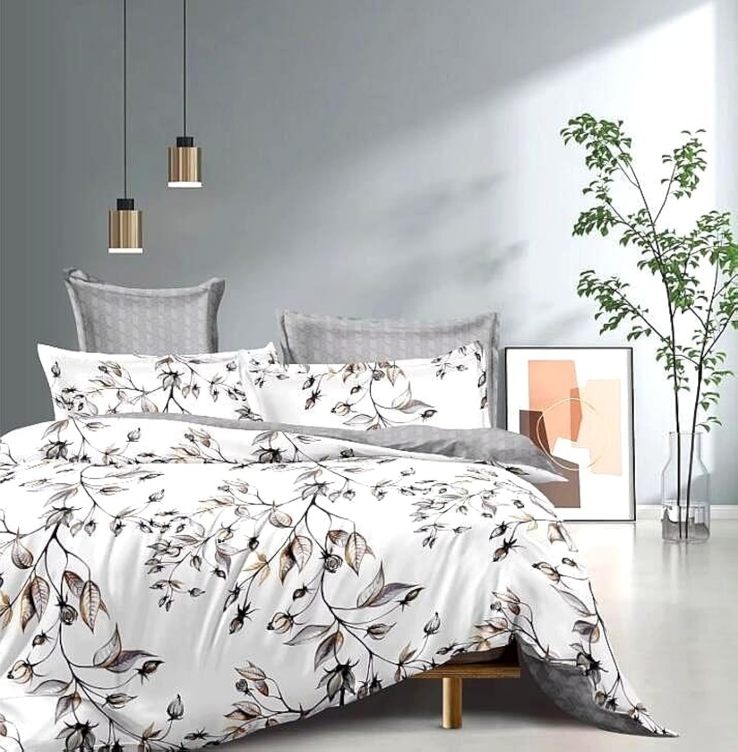 Fashion collection 6pcs king size fitted bed sheet duvet cover 220x240 with 4 pillow covers cotton bedding set (A1, King)