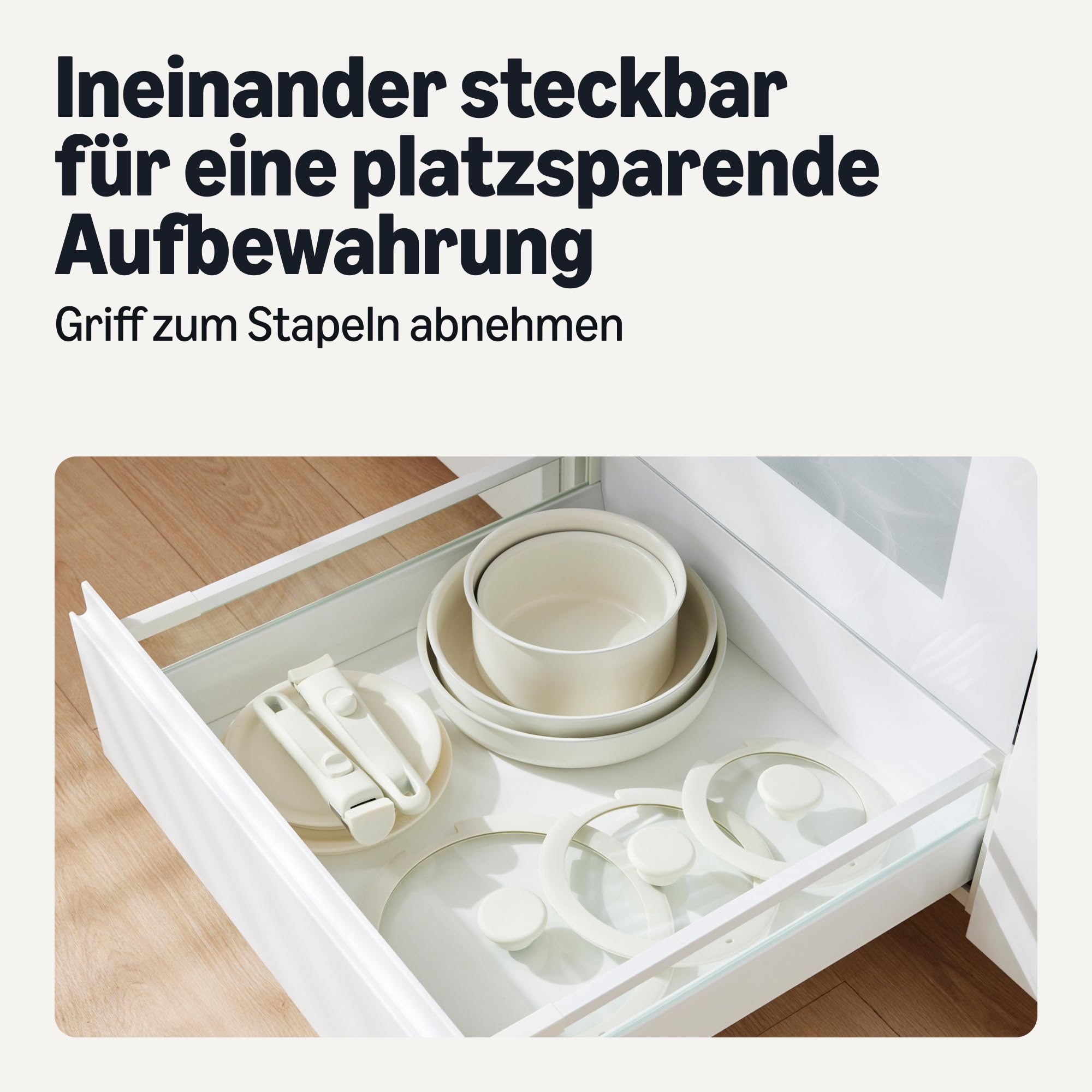 Amazon Basics 11-Teiliges Topfset mit Abnehmbaren Griffen, Stapelbares Keramik-Pfannenset für Alle Herdarten, Ofenfest bis 232°C, Spülmaschinenfest