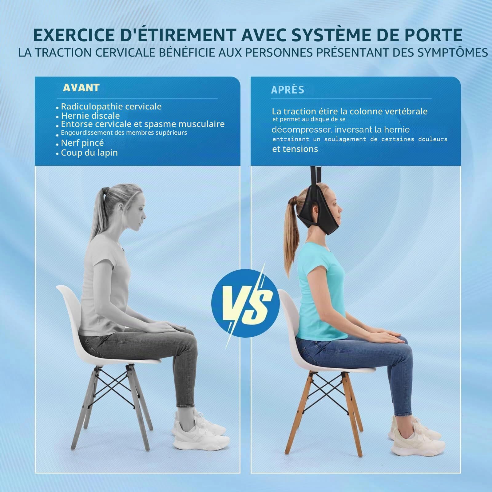 Dispositif de traction cervicale suspendu pour soulagement de la douleur Hamac pour la tête Masseur cervical Ceinture d'étirement douce Sangle de cou pour thérapie physique Maison Extérieur