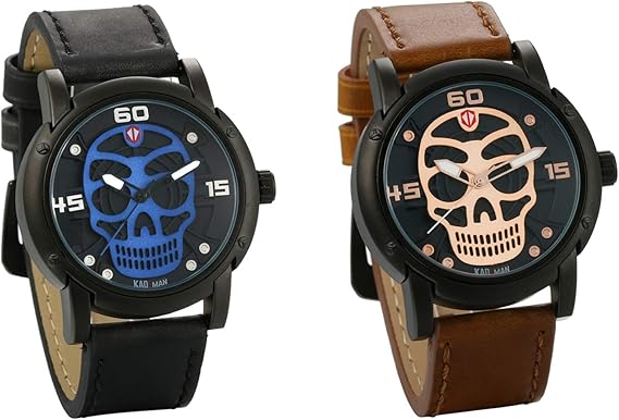 Jewelrywe Reloj de pulsera para hombre, correa de piel, diseño de