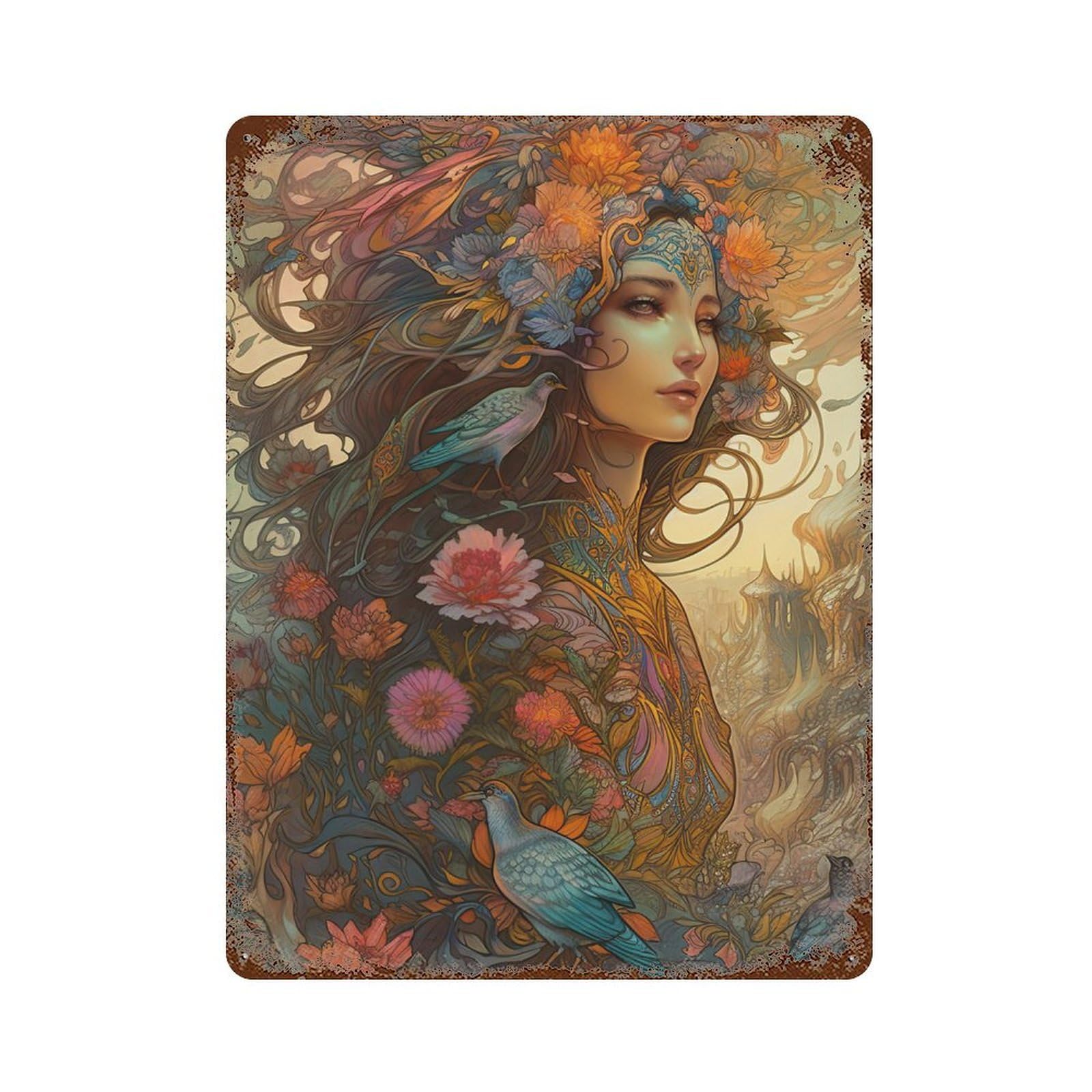 Fantasy Artwork Nature's Harmony Decorative Tin Sign 15.7"x11.8", for Farmhouse, Kitchen And Entryway Decor, Vintage Wall Decor