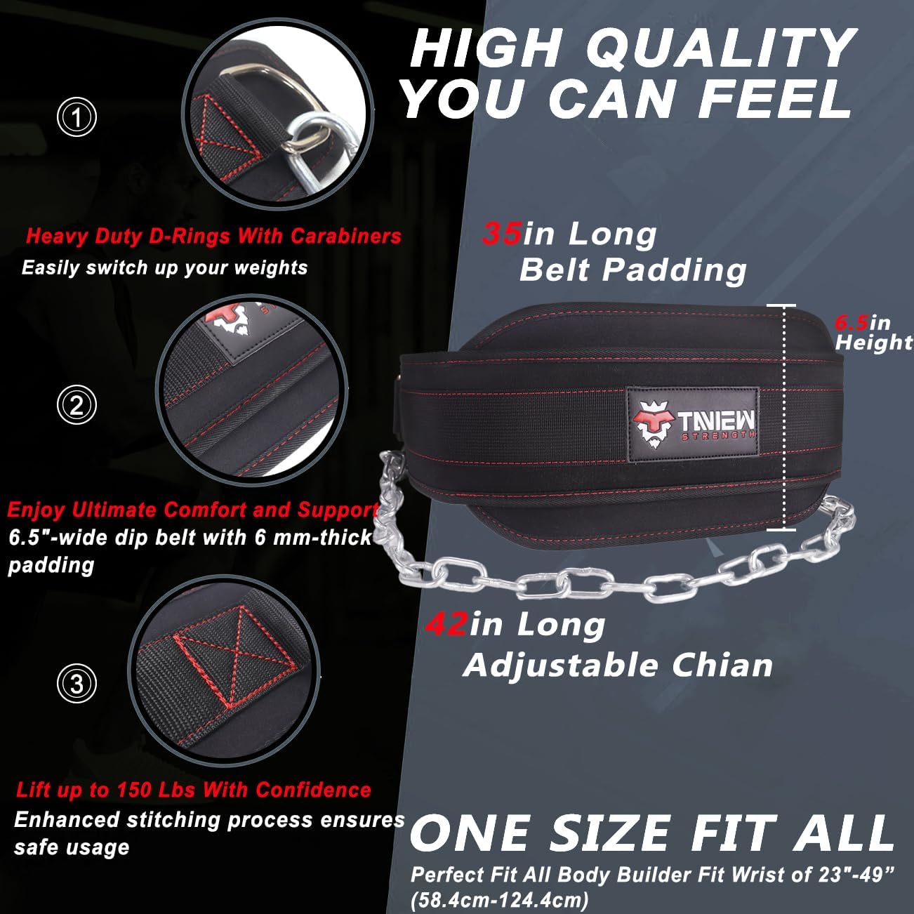 Heavy Duty Dip Belt With Chain - Weighted Pull Up Belt for Workout