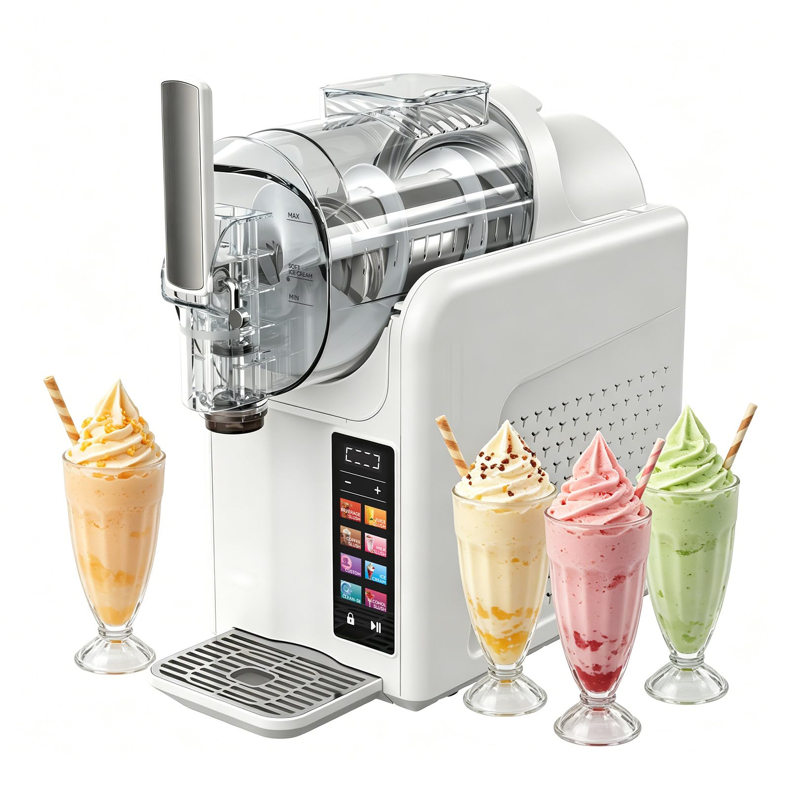 BANGBANGJI 68oz Slushie Machine, No-Ice-Needed Slushy Maker with 6 Presets, LED Display, Self Cleaning & Adjustable Temperature, Freezing Drink Maker for Freezing Margaritas, Frappes, Smoothies White