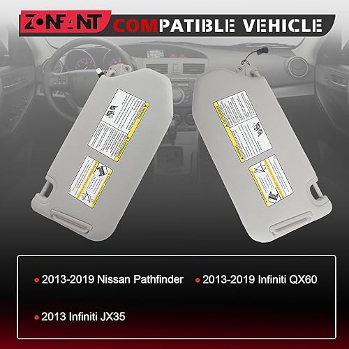 Miniatura 3 de ZONFANT Parasol gris para el lado izquierdo del conductor y del pasajero derecho con lámpara sin techo corredizo compatible con Infiniti QX60 JX35