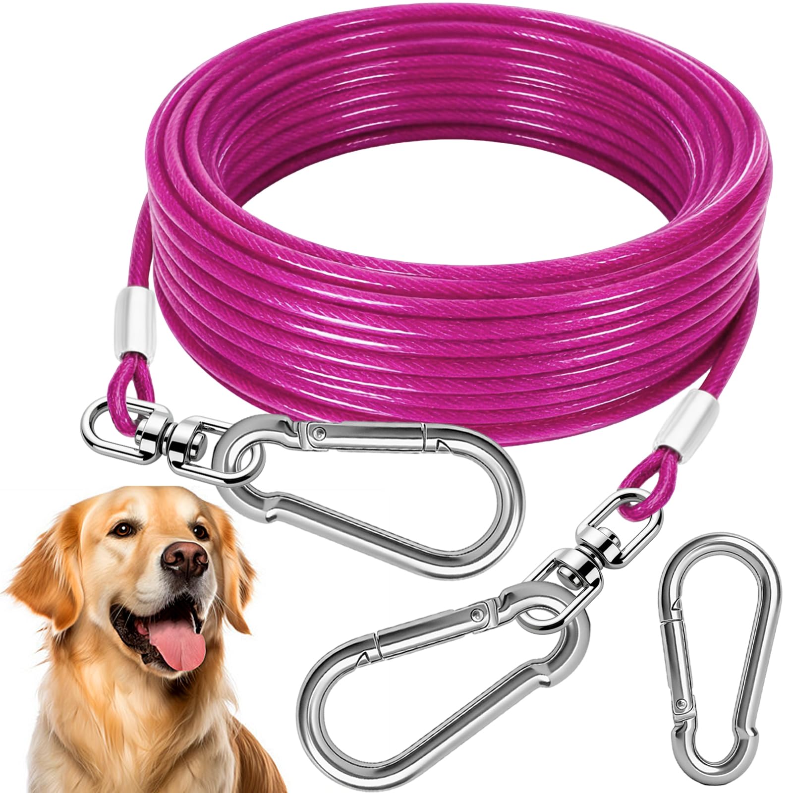 HaiYUAN Dog Tie Out Cable - Heavy Duty Dog Chain for Yard, Blue/Purple/Green/Pink Outdoor Tether & Leash, 10/15/20/30Ft,Lead for Dogs Outside