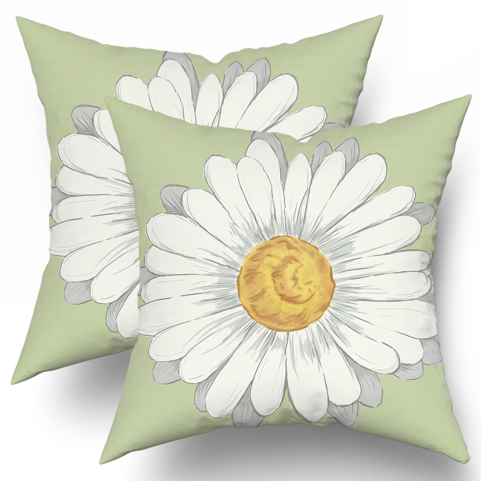 Kawani Spring Summer Pillow Covers 18x18 in Sage Green Daisy Floral Couch Pillow Cases Set of 2 Flower Bloom Farmhouse Throw Pillows Spring Decor for Room Bedroom Coushion Outdoor