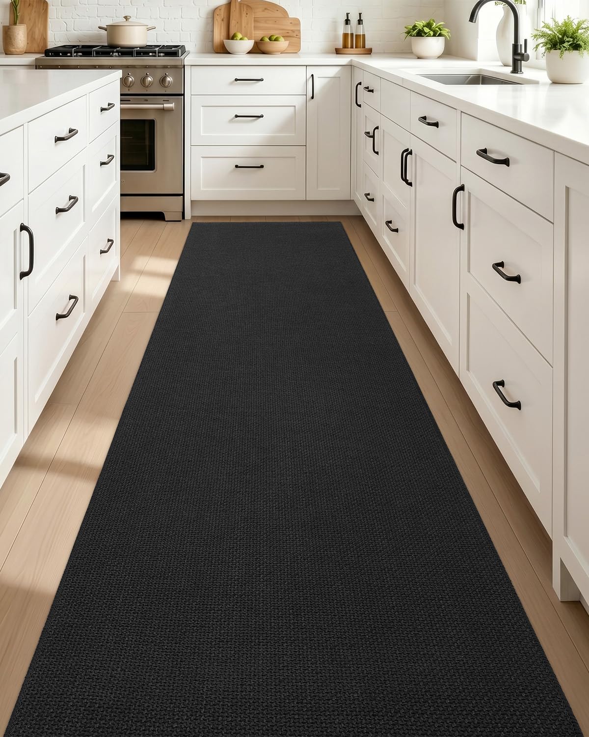 COLOR&GEOMETRY Thin Kitchen Runner 70x300cm Rubber Backed Non Slip,Black — image 1