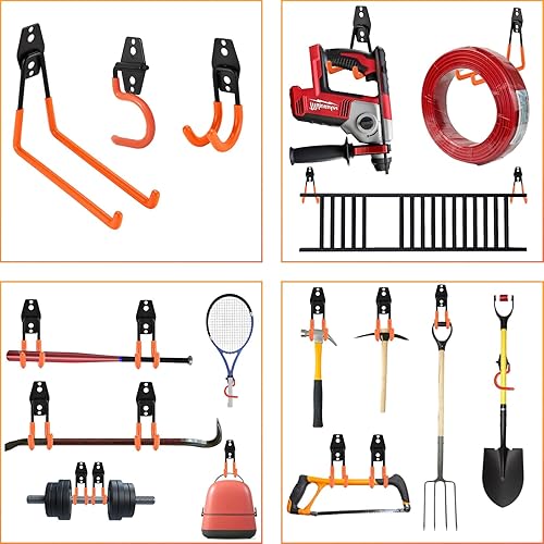 Miniatura 10 de Rlipily Paquete de 30 ganchos de garaje de acero resistente para garaje, ganchos de almacenamiento de acero para montaje en pared, colgador y