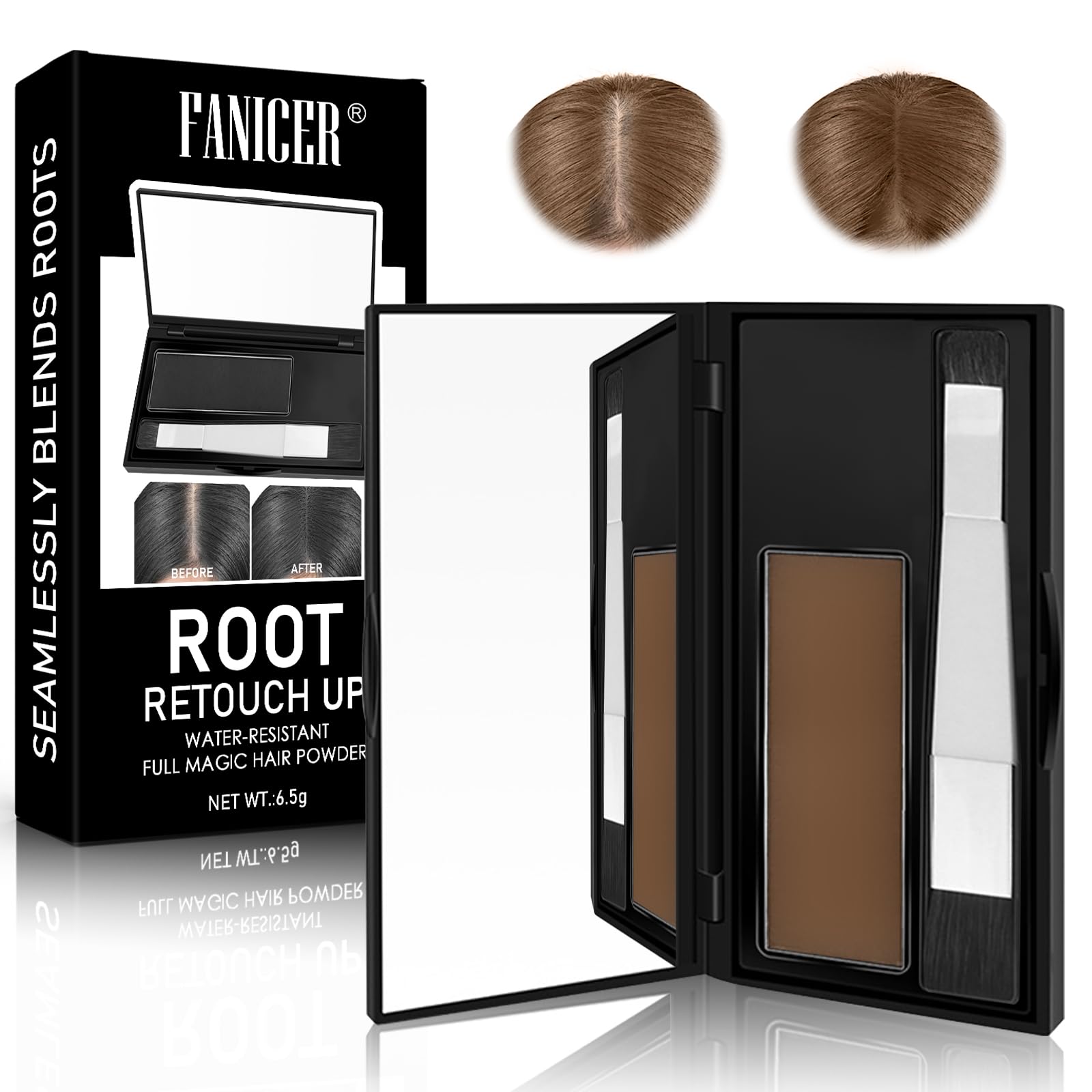 Root Cover Up, Polvere Capelli, Hair Line Powder, Kit per coprire la ricrescita dei capelli, Correttore per infoltimento capelli per donna e uomo, Uso per Riempire, 6.5g (Marrone chiaro)