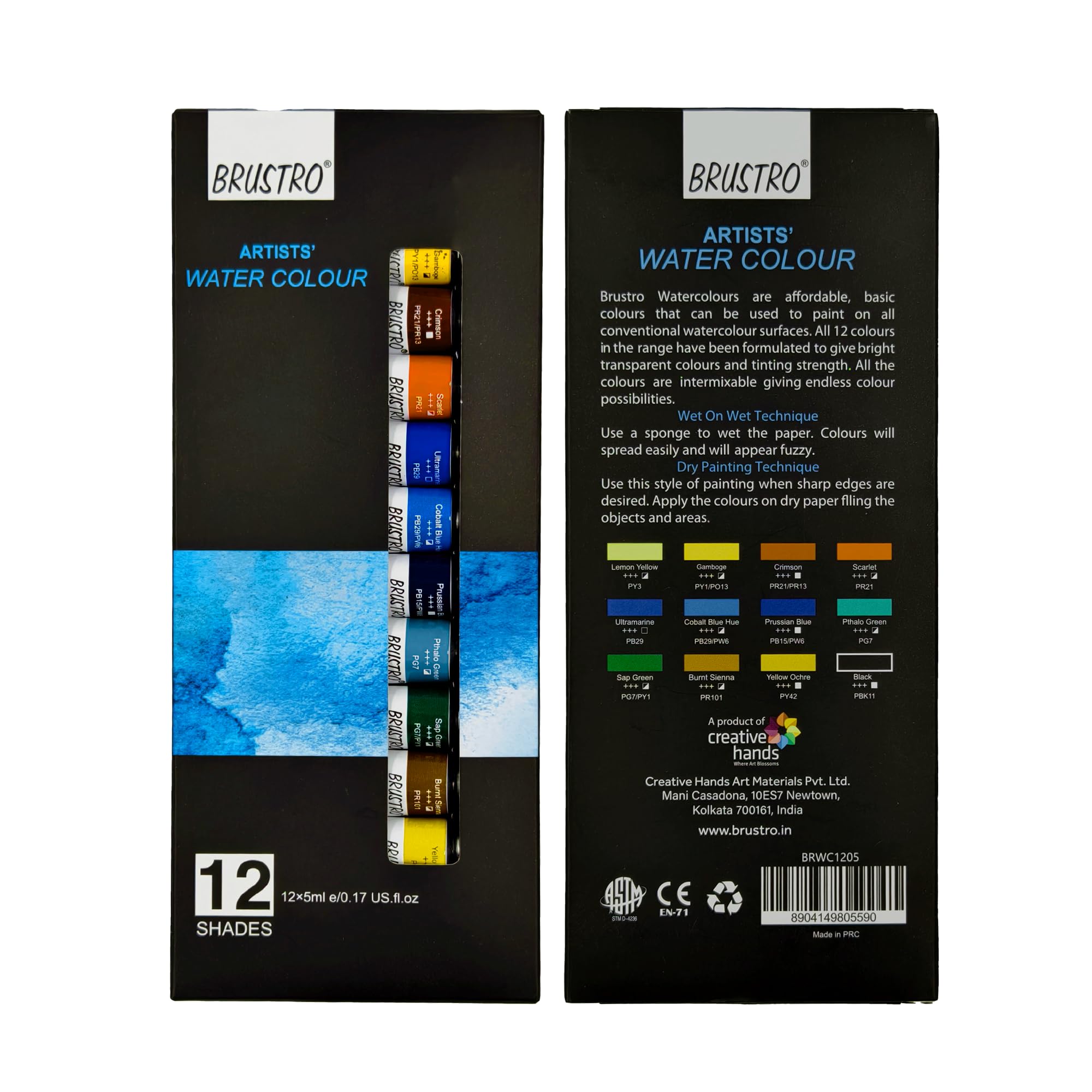 BRUSTRO Artist's Watercolour Paint |5ML Tubes Set of 12 Colours| Ideal for Landscape, Portrait, Paper, Painting, Artist, Professional Watercolor, Transparent Colors, Painting Dry & Wet, Fine Art