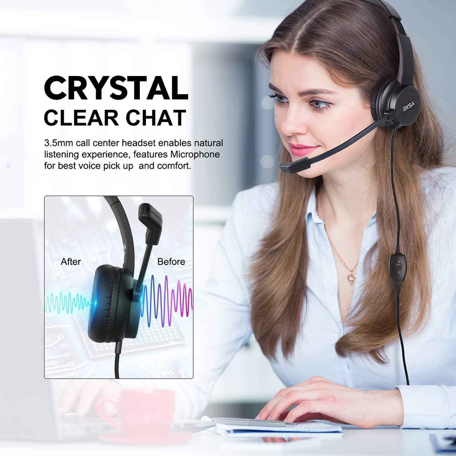 Auriculares con micrófono para PC, auriculares de computadora con cable de 0.138 in con controles de volumen y silencio de micrófono, auriculares ligeros con cancelación de ruido cómodos durante 7