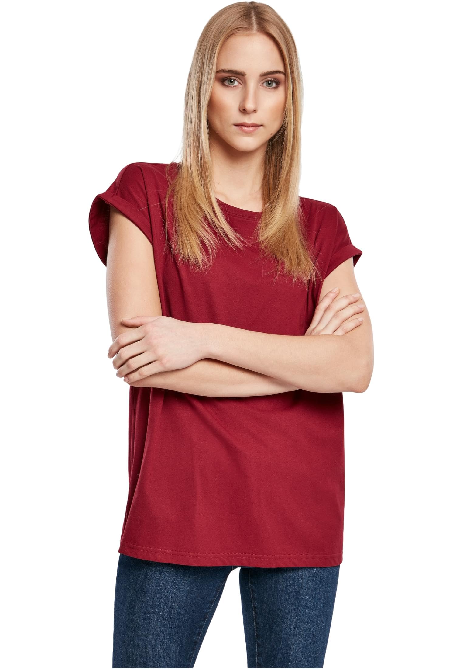 Urban Classics Women's Ladies Organic Extended Shoulder Tee T-Shirt, Burgundy, M