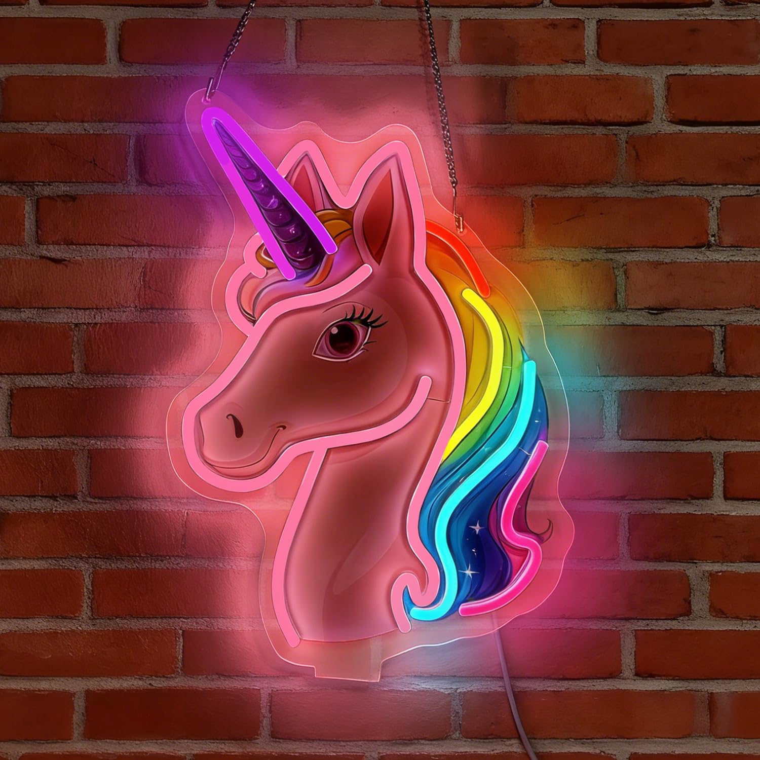 Cartel de neón LED de unicornio, luminoso, luces mágicas de unicornio, cartel de neón iluminado con base para dormitorio, habitación, pasillo, garaje, bar, sala de juegos, hombre, niña, cueva