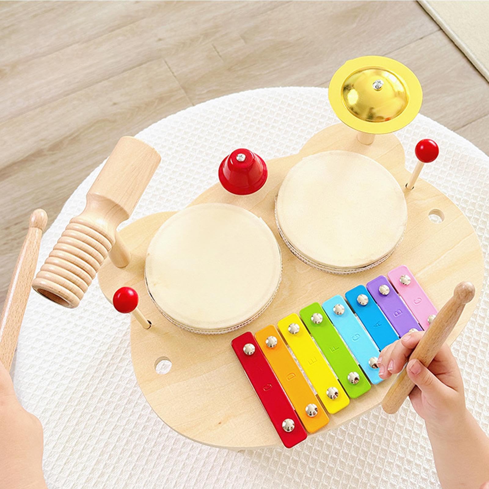 Set di Batteria Strumento Musicale A Percussione In Legno Con Multiple | Tamburo Per Bambini Per Bambine E Bambini Pratica A Tavolo Natale E Compleanno
