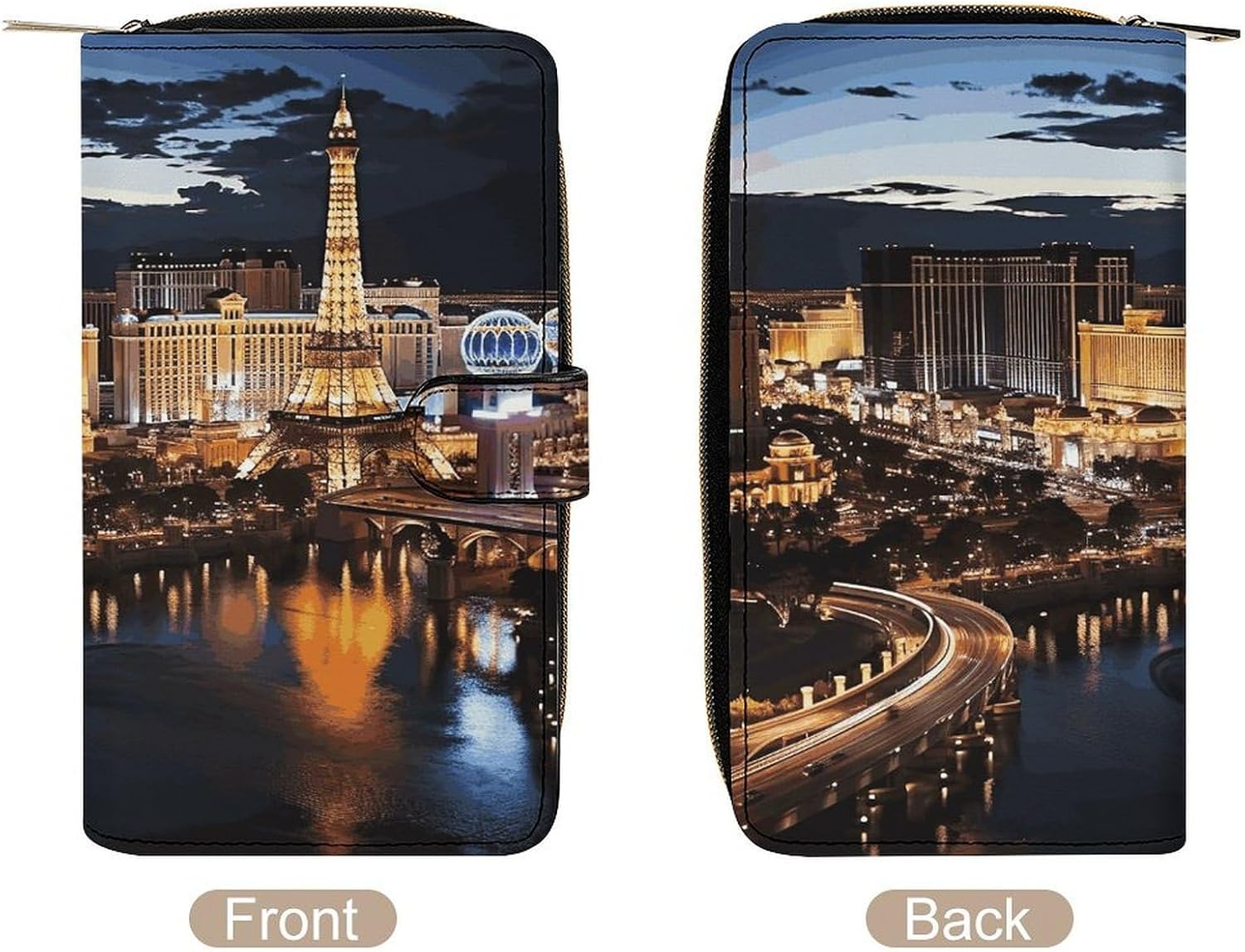 Las Vegas Night View Wallet,PU Leather Material, Small Wallet,Bifold with Zipper, Travel Wallet,Compact And Portable for Men And Women 7.8 * 4.3 * 1.4 Inches