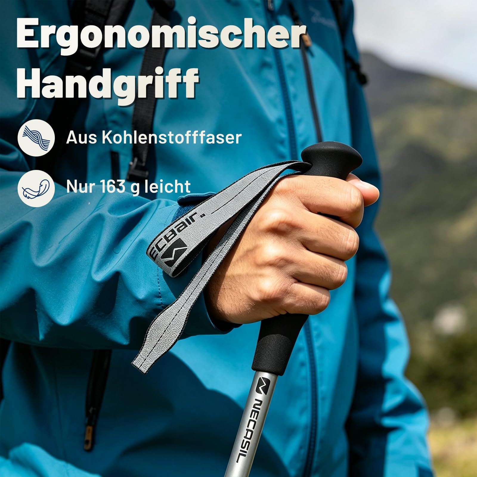Bastoni da trekking in carbonio di alta qualità, ultraleggeri, 218 g, regolabili, 107-125 cm, con manico in sughero e estensione EVA, per nordic walking, unisex, per sport di montagna, trekking ed