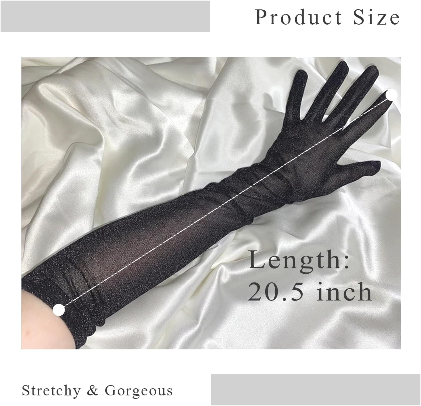 Glitter Black Mesh Gloves Shimmer Sheer Gloves Long Tulle Opera Gloves Sparkly Vintage Tea Party Gloves for Women Bachelorette Party Fancy Costumes Bridal Accessories