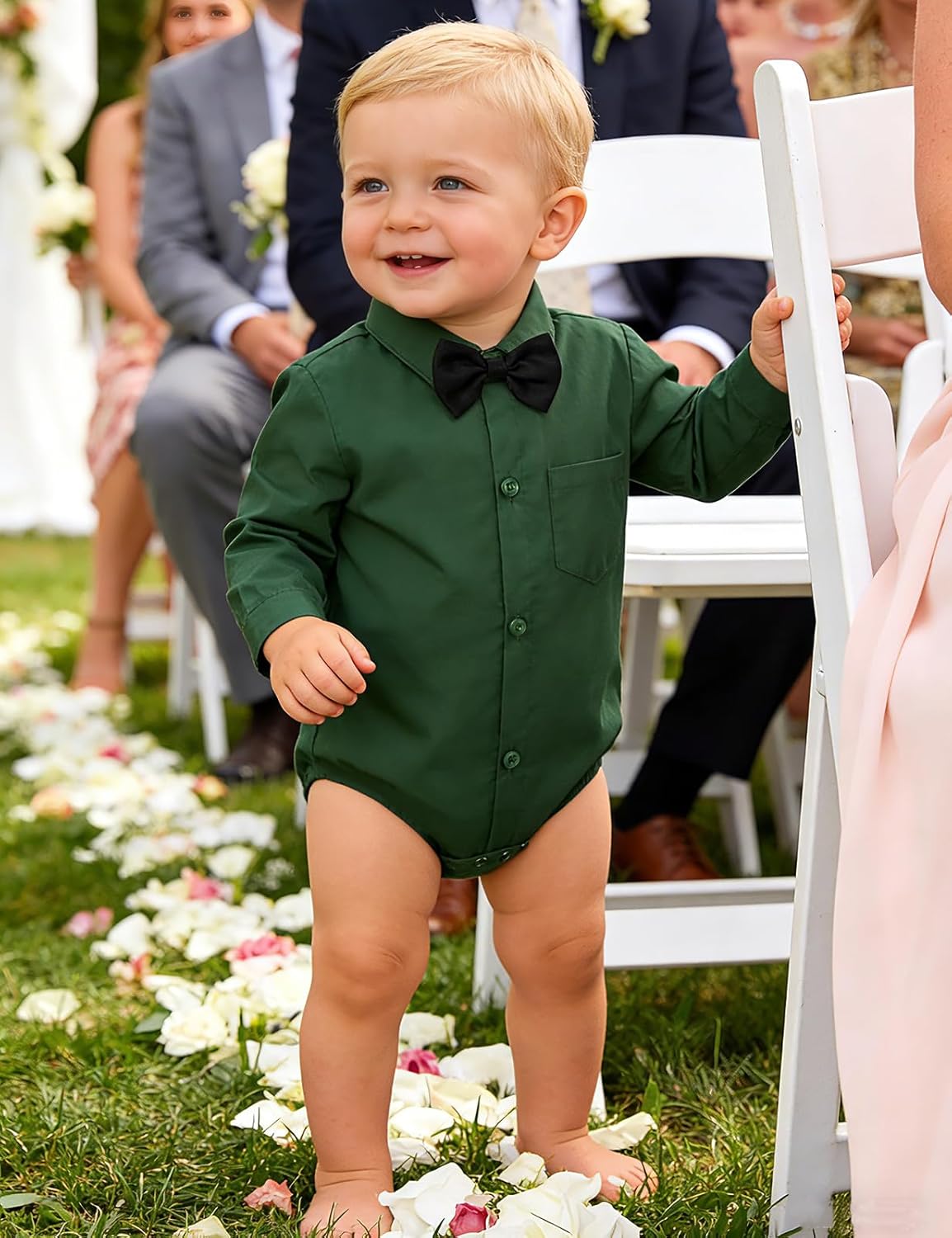 A&J DESIGN Infant Baby Boys Dress Shirt Bodysuit Gentleman Formal Wedding Long Sleeve Rompers