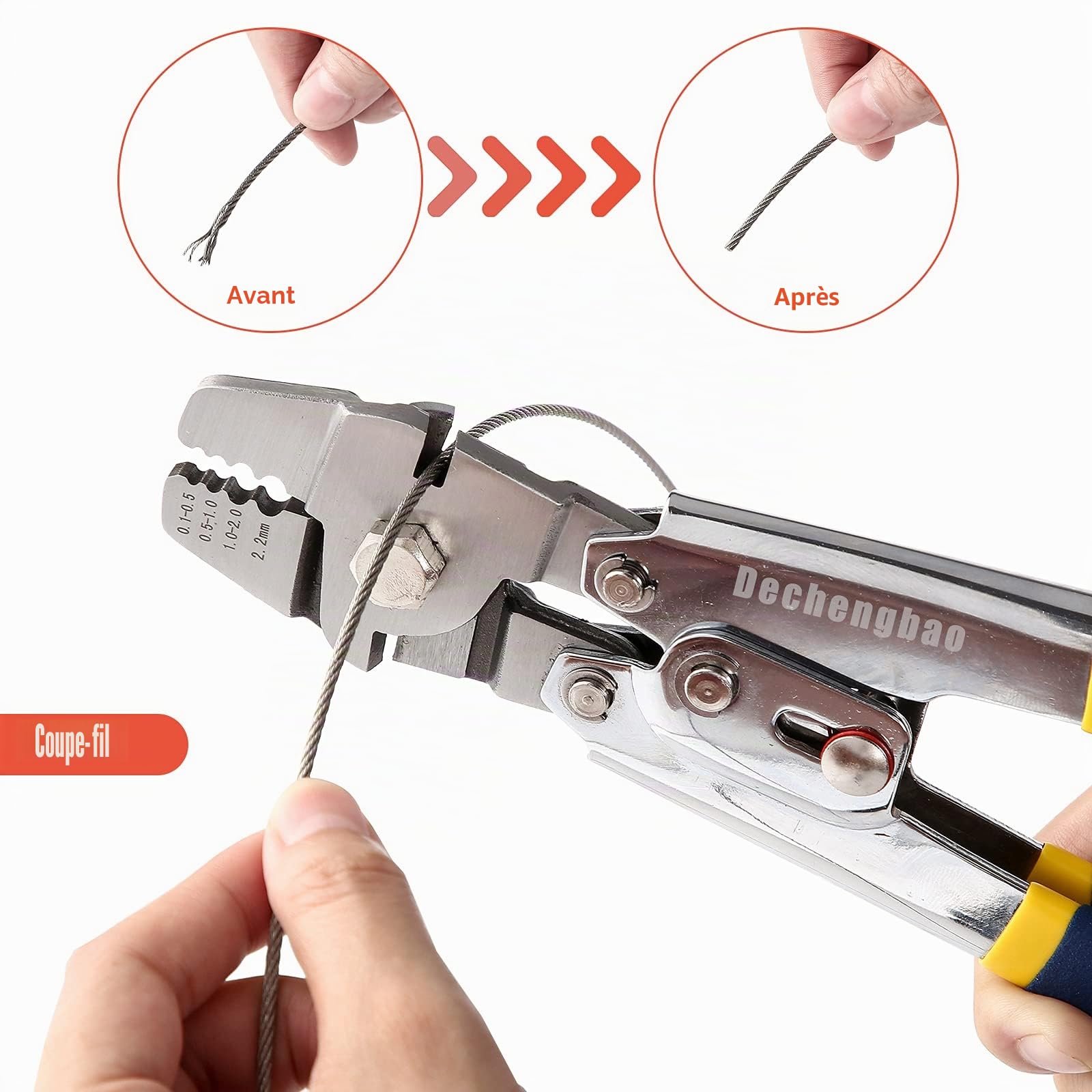 Sertisseur de câble métallique pour sertir les lignes de pêche jusqu'à des outils de sertissage de 2,2 mm, outil de sertissage de câble métallique en acier inoxydable Dechengbao Heavy Duty