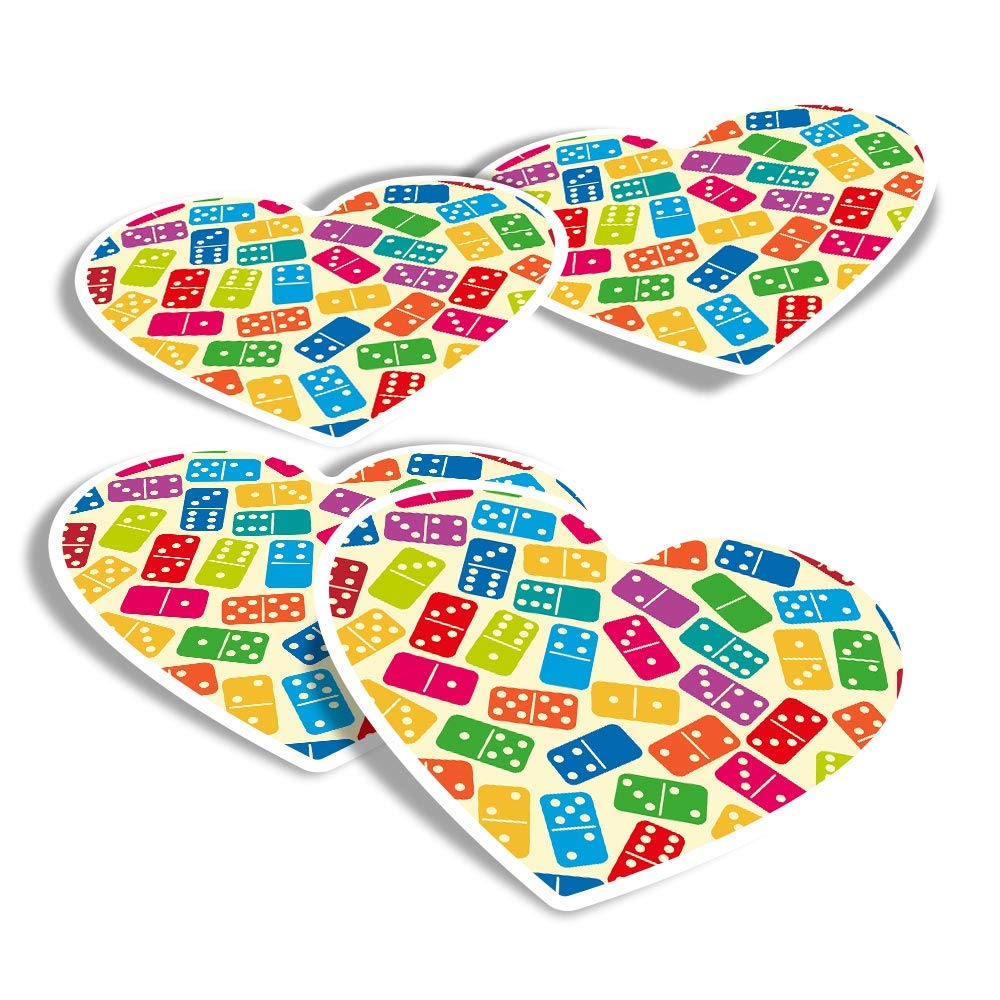 Vinyl Heart Stickers (Set of 4) - Dominoes Domino Retro Game Fun Decals for Laptops,Tablets,Luggage,Scrap Booking,Fridges #3243