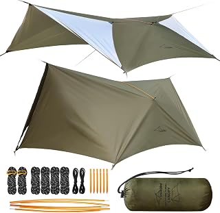 Ultraleichte Zeltplane, 14ft Tarp Wasserdicht für Hängematten, Campingzeltplane mit Türen, Multifunktionale Plane für Rucksackreisen, Camping, Picknick und Wandern