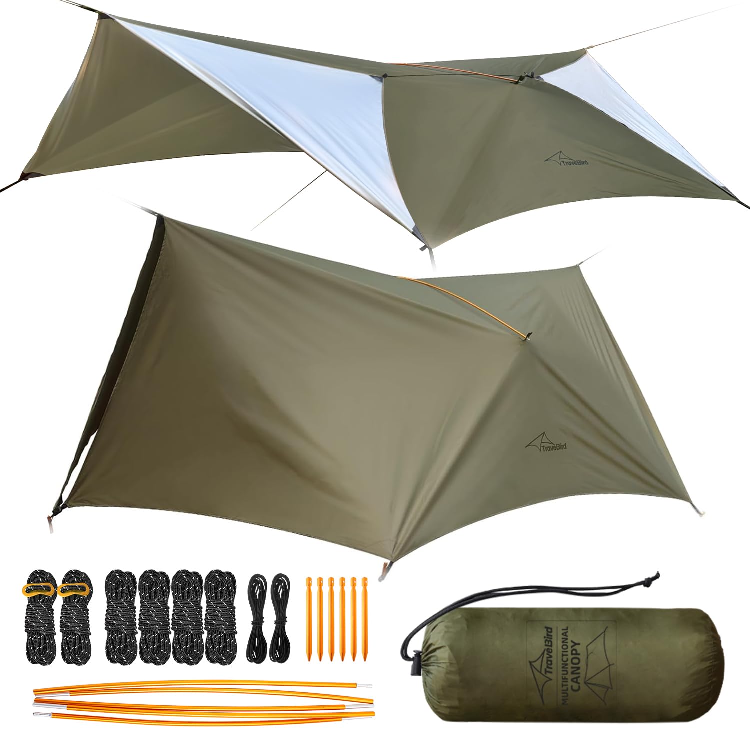 Travel Bird Camping Tent Tarp Hammock Rain Fly Shelter Lightweight Waterproof Tarps with Doors, Multifunctional Tent Tarp for Backpacking, Camping, Hiking, Picnic — image 1