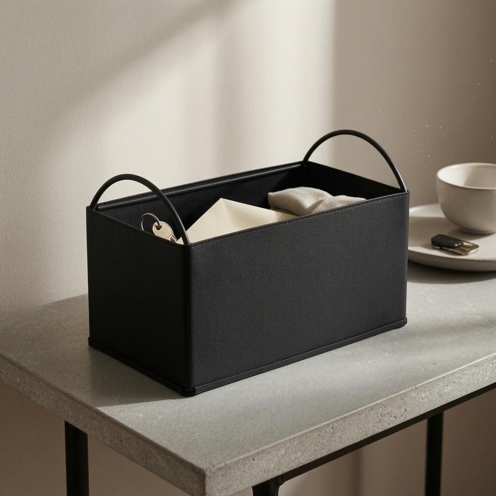 Colcolo Vassoio Portaoggetti Rettangolare Organizer Scrivania Contenitore Cestino Ripostiglio Multiuso in Ferro E Pelle Pu per Accessori E Cancelleria Adatto per Studio, Marrone