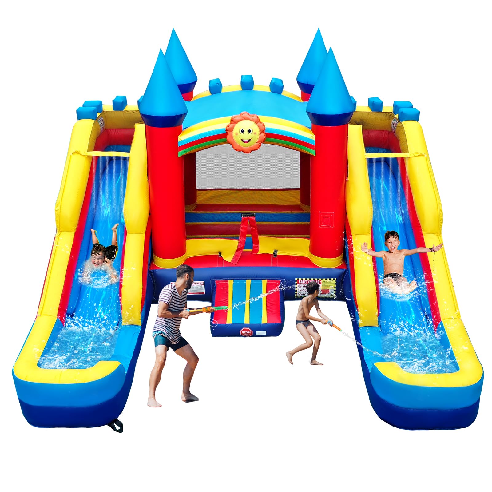 JOYMOR Commercial Grade Inflatable Bounce House with Double Inflatable Water Slides for Kids and Adults, 100% PVC Vinyl Bouncy Castle for Kids Outdoor Party w/Repairing Kit and Storage Bag(No Blower)