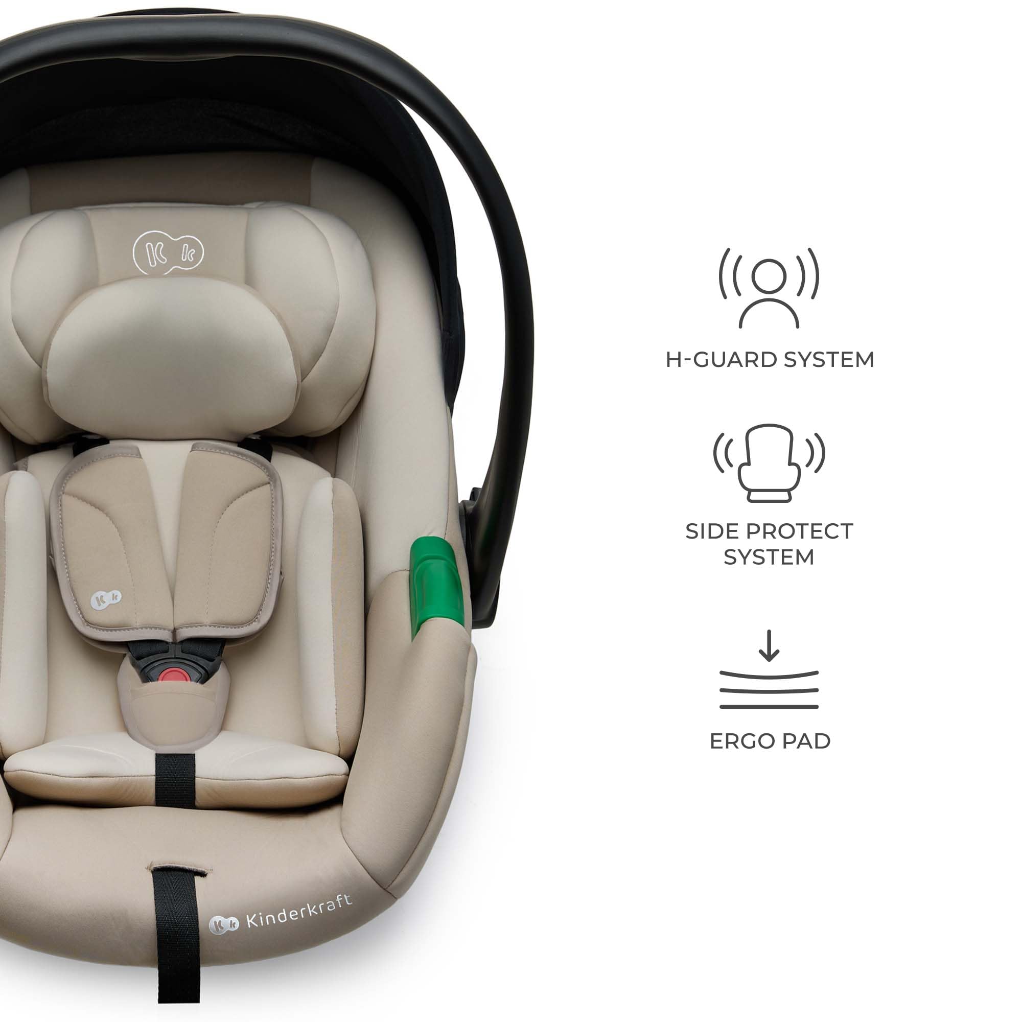 Kinderkraft MINK PRO 2 i-Size 40-87 cm Autositz, Tragesitz von Geburt an Gruppe 0+, verstellbares Kopfpolster, Einlage für die Kleinsten im Lieferumfang enthalten, Beige