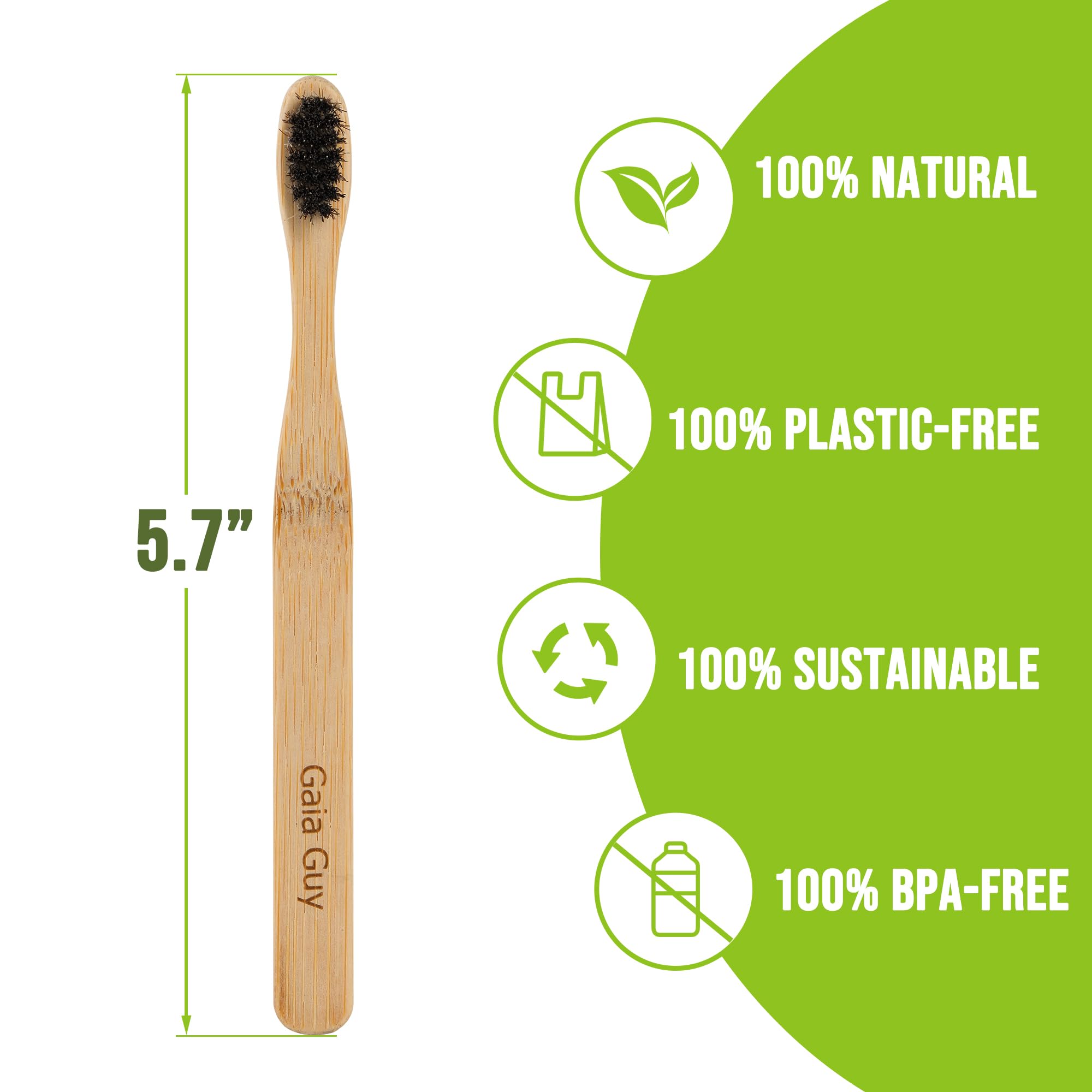Gaia Guy Petite brosse à dents en bambou – Lot de 6 poils de cheval doux (sans nylon, sans plastique) | Taille compacte pour enfants ou adultes | 100 % compostable, biodégradable, respectueux de