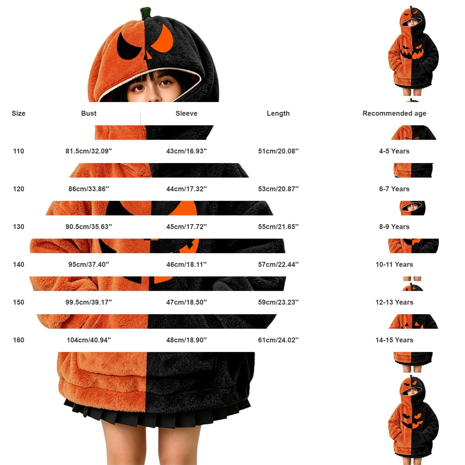 Sudadera con capucha de calabaza para niñas, color dividido
