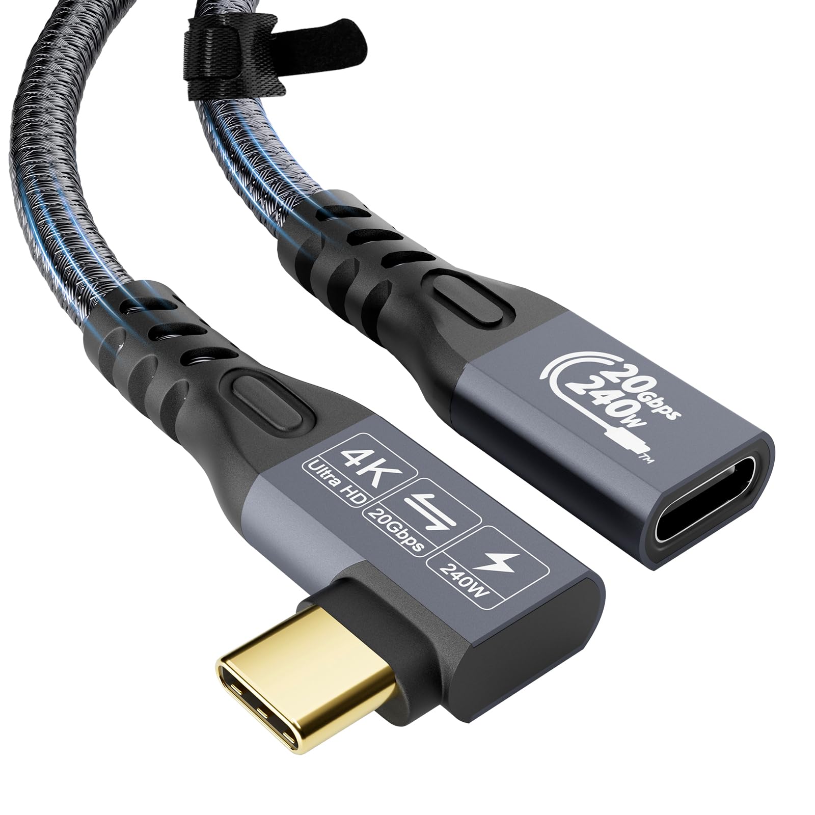 YIWENTEC Cavo USB C 3.2 Gen2 X 2 maschio femmina angolo tipo C Charging Cable, 20 Gbps Data Transfer, 240 W 48 V/5 A Fast Charging Cable, 4K @ 60Hz Video Transfer (0.5M)