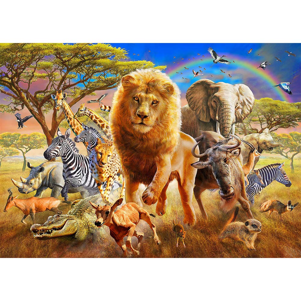WOWDECOR 5D Diamond Painting Kits, Lion Elephant Birds Lion King Animals Full Drill DIY Diamond Art Cross Stitch Paint by Numbers