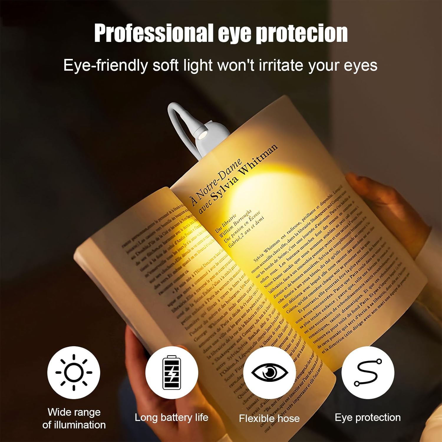 LED Clip-On Reading Light - Stepless Dimmable, 3 Lighting Modes, Flexible Neck, Perfect for Bed Headboard, Office & Home Use