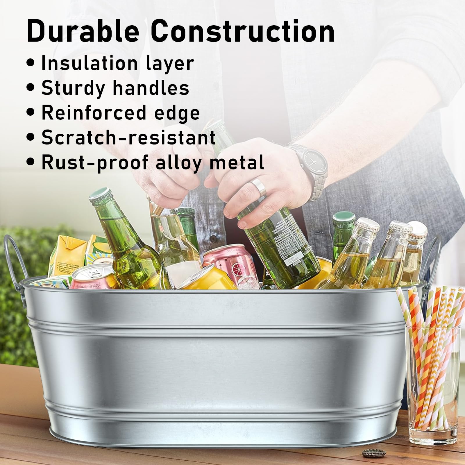 Ice Bucket - Beverage Tub Beer Ice Buckets for Parties- 6.2 Gallon (23 L)- Champagne and Wine Buckets with Handles - Cheers Large Ice Storage Galvanized Tub - Hold Over 30 Bottles 2 Pcs