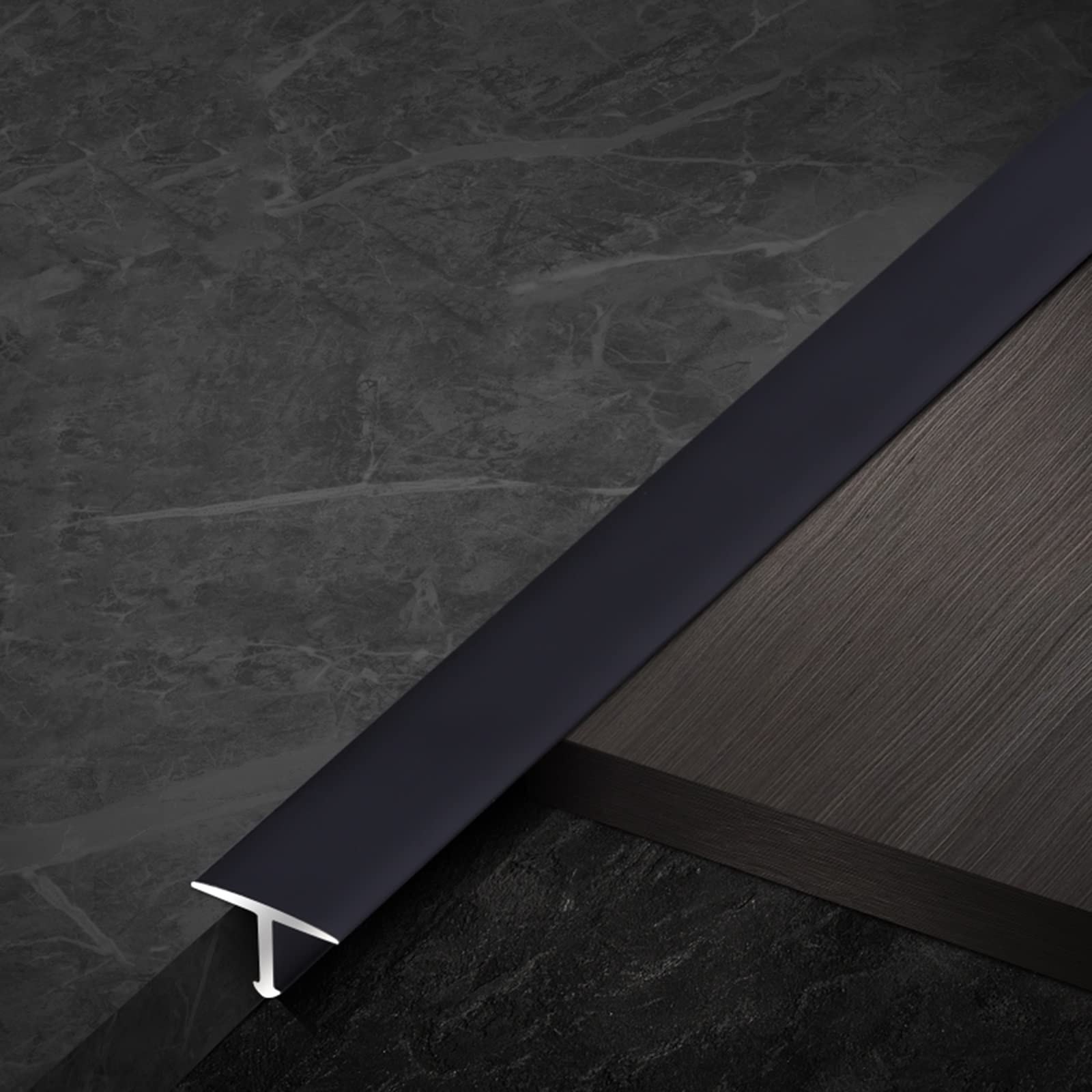 Remys Black Lightweight Thresholds Reducer/Carpet Edge Trim,T-Molding Floor Transition Strip Aluminum, Gap Connecting Strips For Front Door Doorways(,Long 130Cm/51.2In)